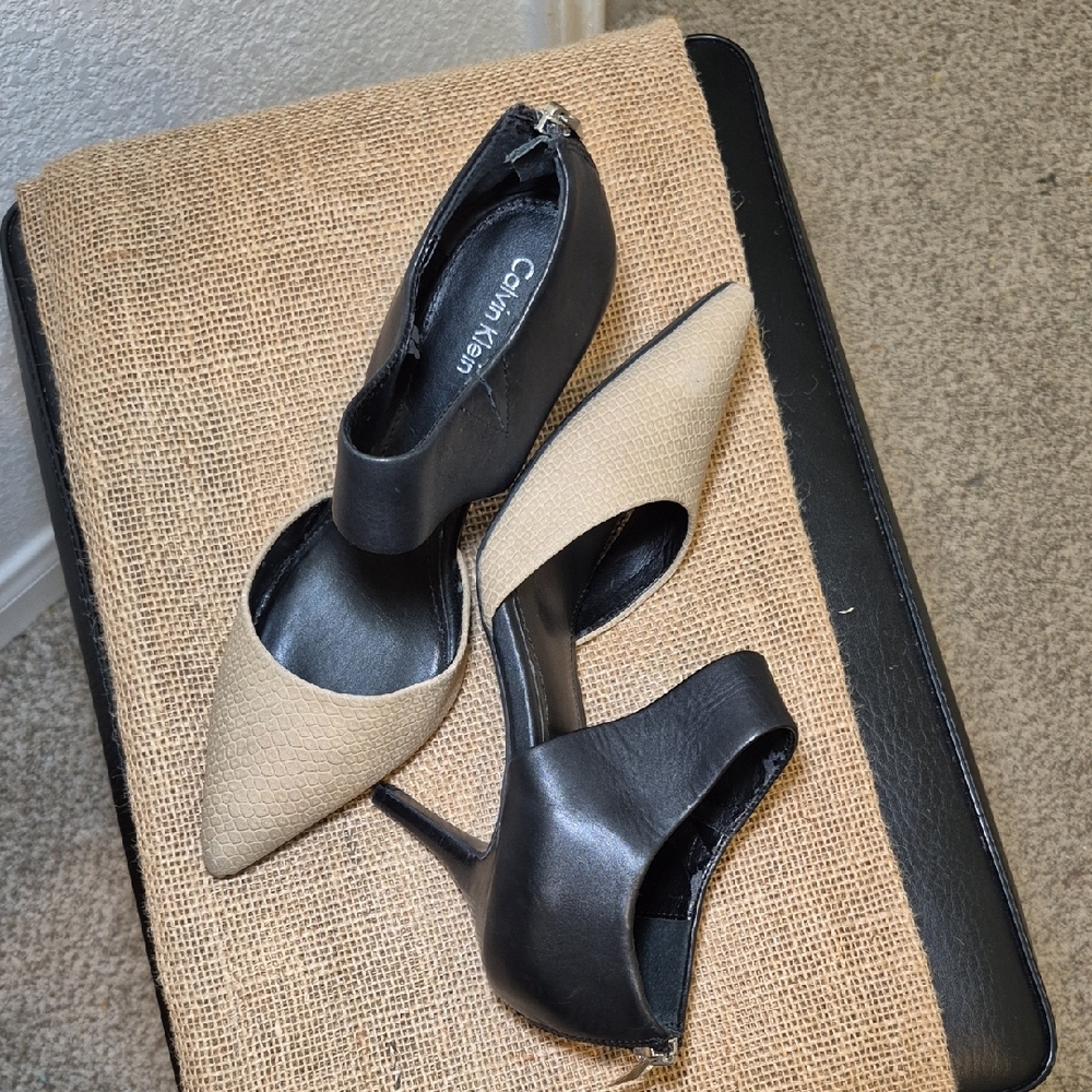 Calvin Klein Black and Tan Stiletto Heels